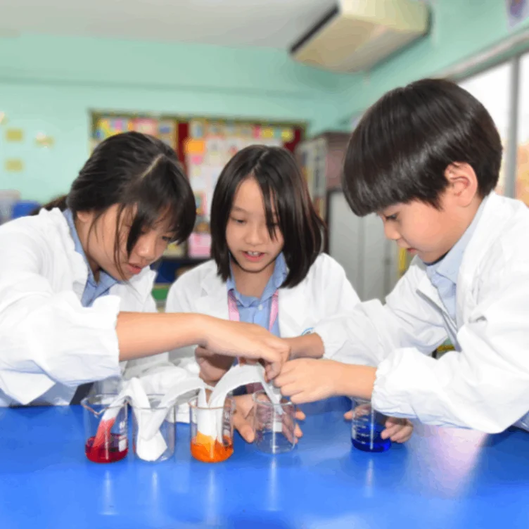 Kids doing a lab experiment