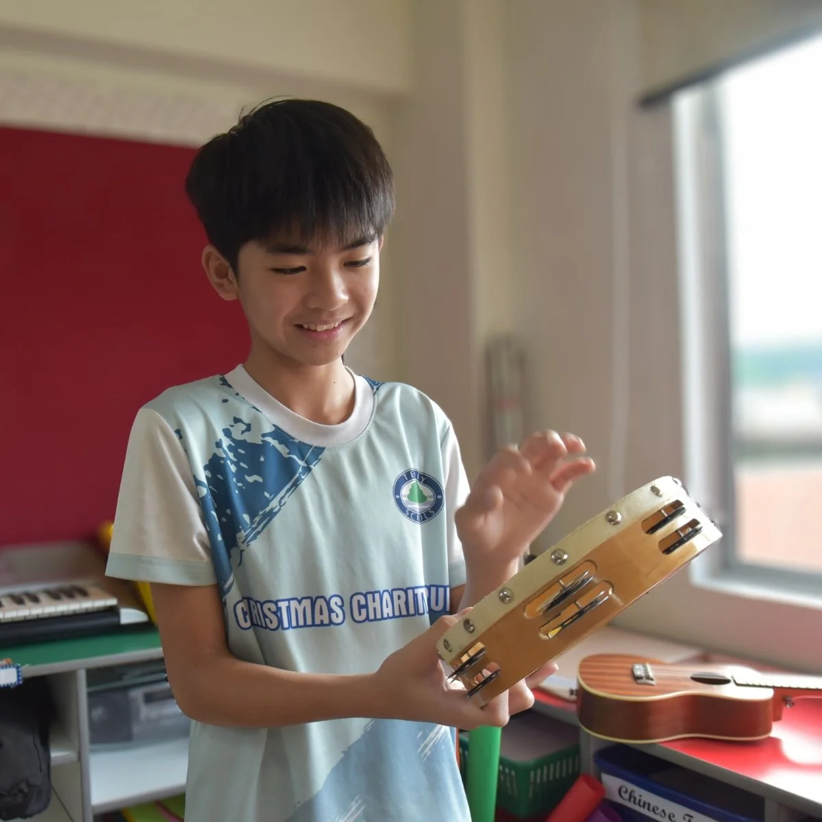 Boy playing music